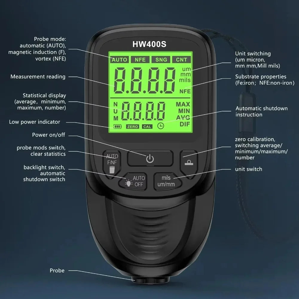 Digital Paint Thickness Gauge – Auto-Switch Film Detector Paint Thickness Gauge SPOT