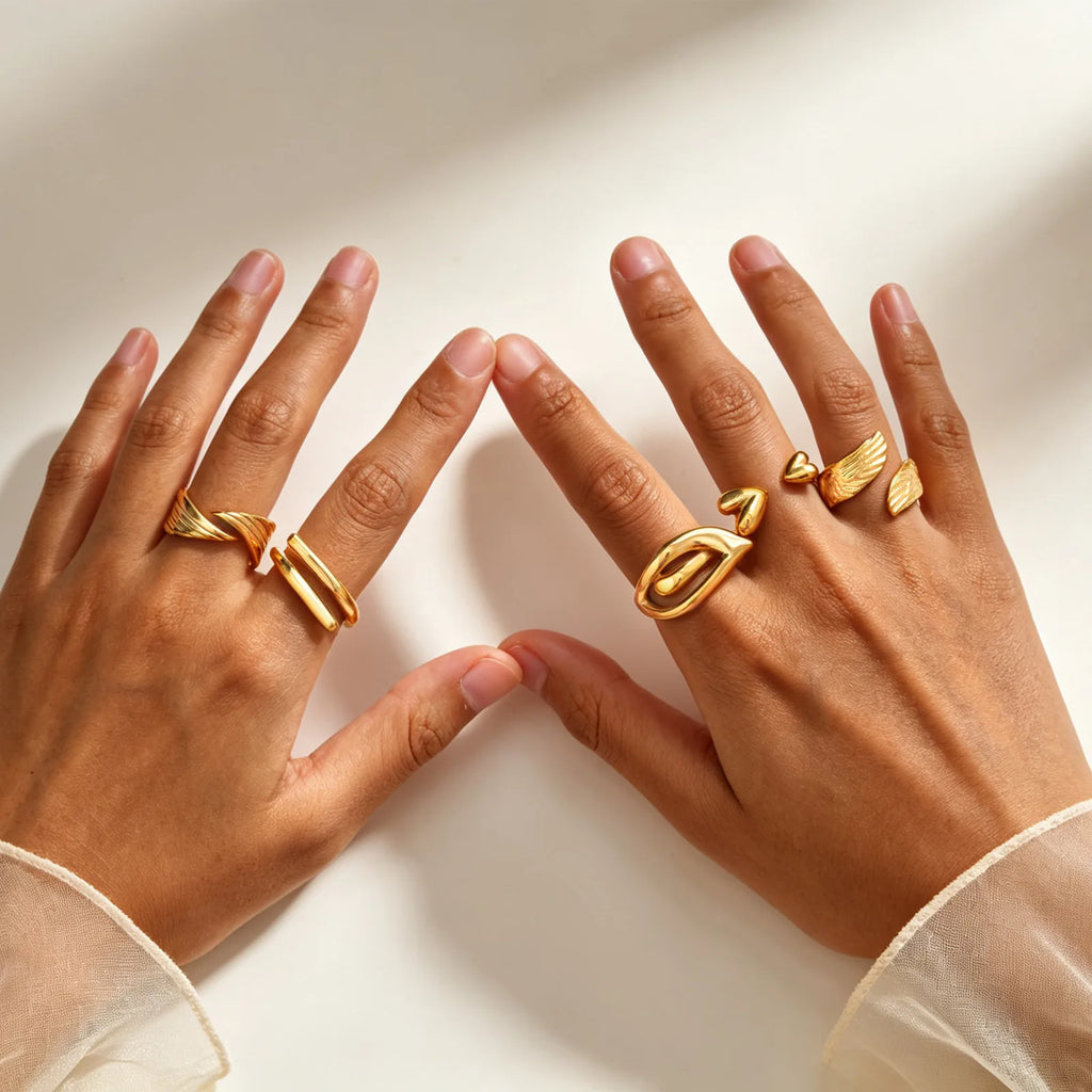Chunky Adjustable Heart Wing Ring – 18K Gold Stainless Steel Statement Ring SPOT