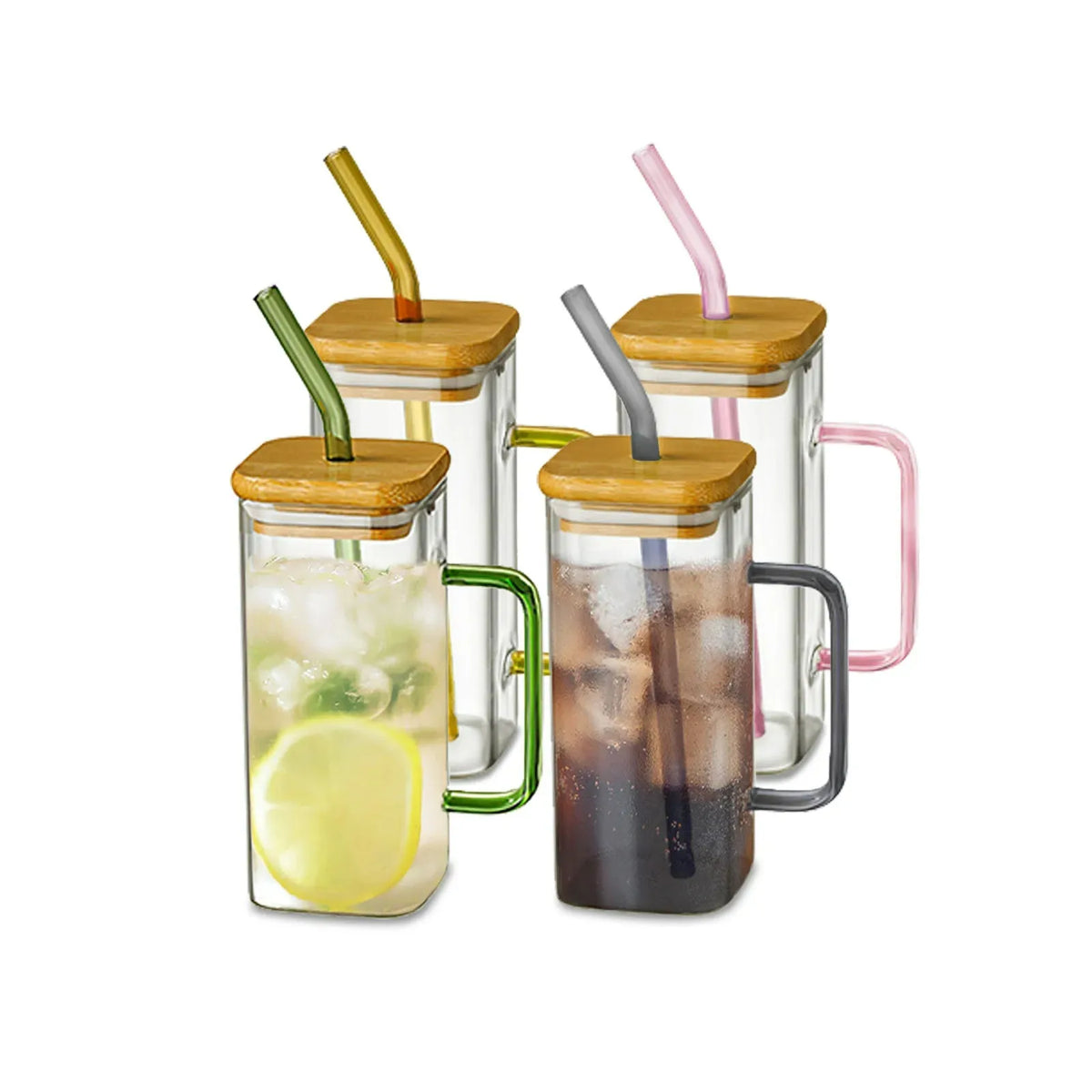 400ml Square Glass Mug with Lid & Straw – Microwave Safe Glass Mug SPOT
