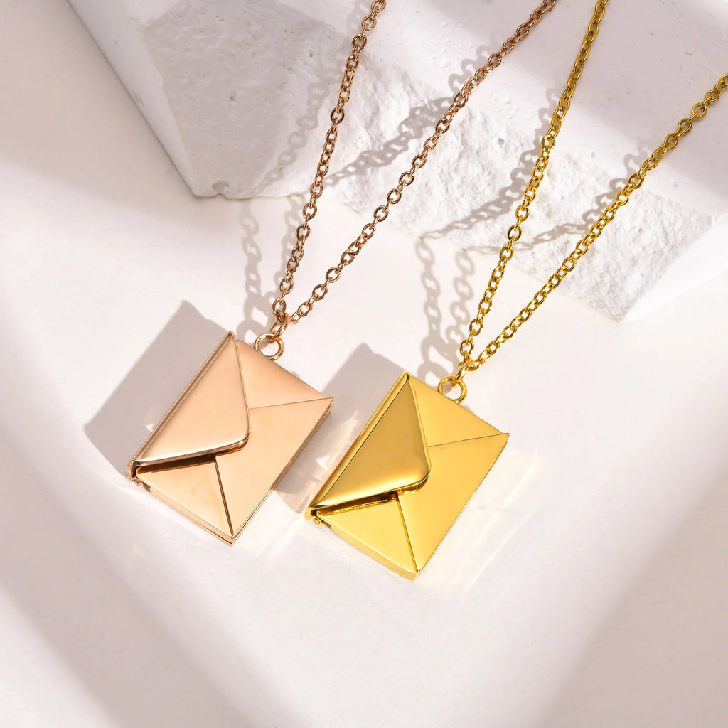 Personalized Envelope Locket Necklace – Engraved Secret Message Locket Pendant Necklace SPOT