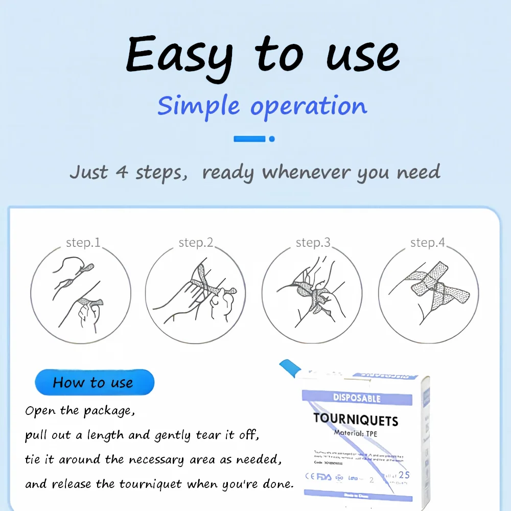 25-Pack Disposable TPE Tourniquet Straps – Emergency First Aid Band Disposable Tourniquet SPOT
