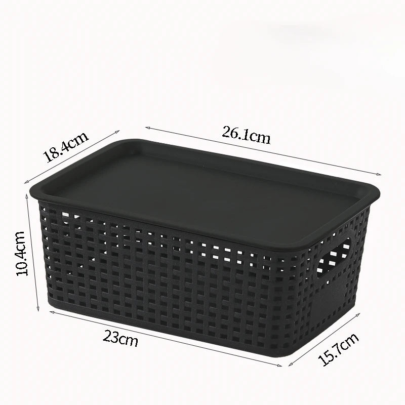 Stackable Plastic Storage Baskets with Lid – Multi-Purpose Storage Basket SPOT black