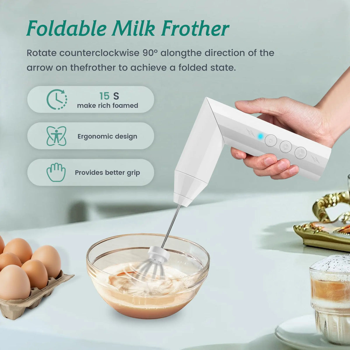 Handheld Milk Frother USB-C Rechargeable, 3 Heads & 3 Speeds Handheld Milk Frother SPOT