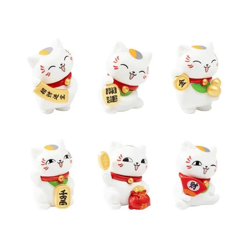 6-Pack Mini Lucky Cat Figurines – PVC Fortune Cat Decor Set Decorative Figurine Set SPOT