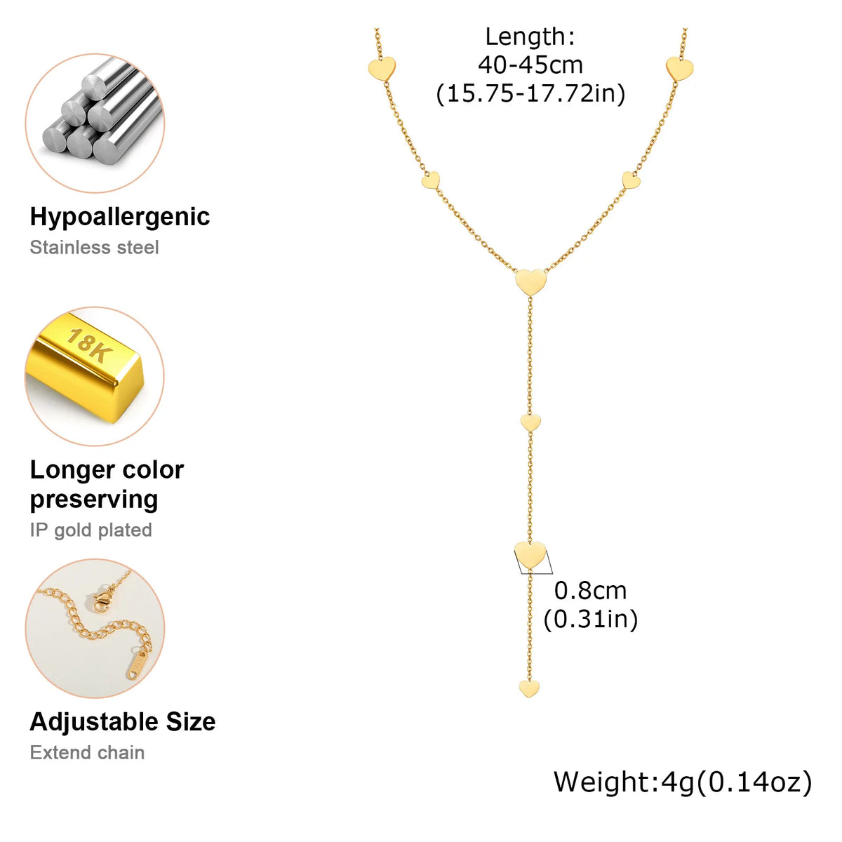 Heart Drop Lariat Y Necklace – 18K Gold Stainless Steel Women Lariat Chain Necklace SPOT