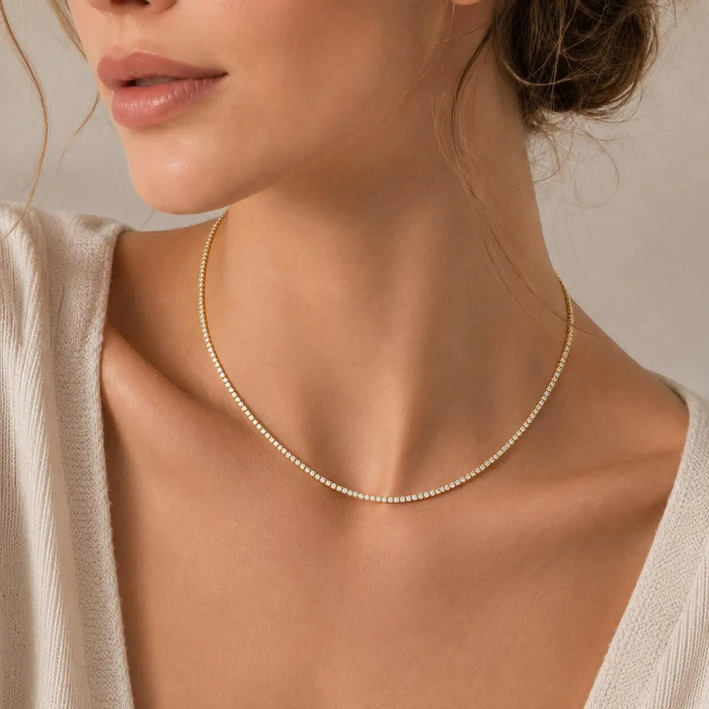 Women's CZ Tennis Necklace – Stainless Steel Iced Out Choker CZ Tennis Necklace SPOT