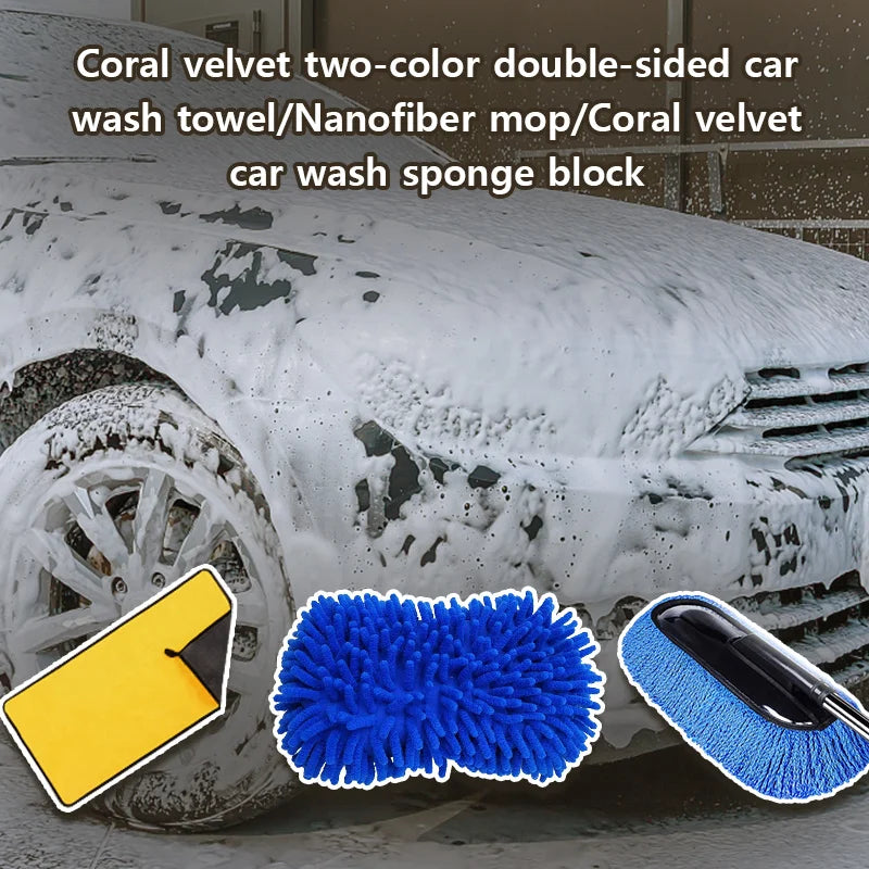3-Piece Car Cleaning Set – Microfiber Mop, Towel & Sponge Car Cleaning Kit SPOT