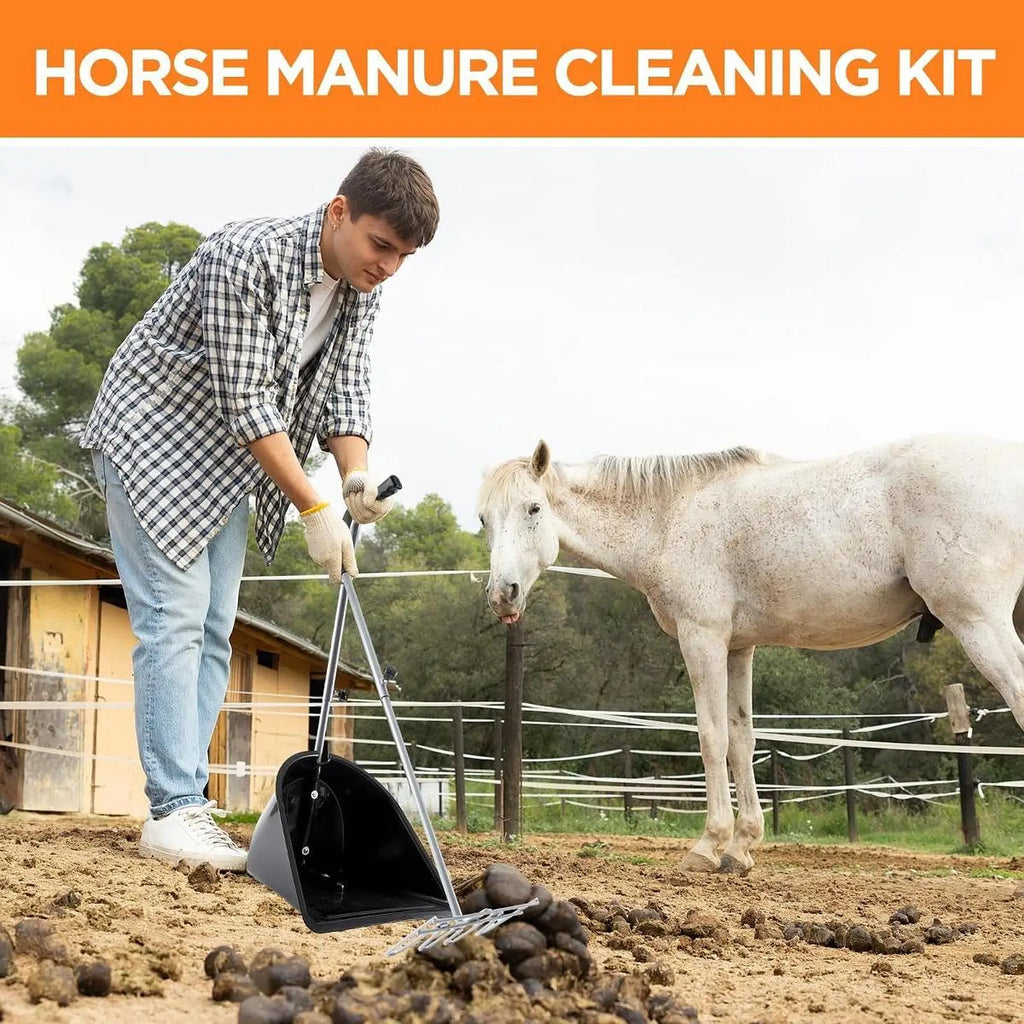 Manure Rake & Dustpan Set – Adjustable Horse Stall Cleaner Stable Cleaning Set SPOT