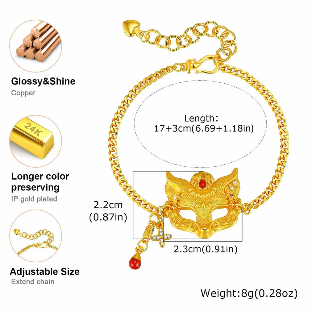 Golden Fox Mask Charm Bracelet – Fantasy Cosplay Fashion Charm Bracelet SPOT