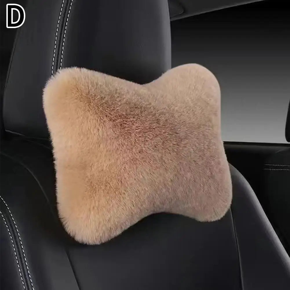 Plush Car Neck & Lumbar Pillow – Soft Universal Headrest Cushion Car Neck Pillow SPOT Khaki