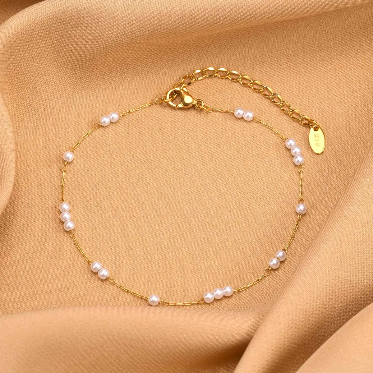 18K Gold Pearl Anklet | Adjustable Stainless Steel Foot Chain Pearl Anklet SPOT
