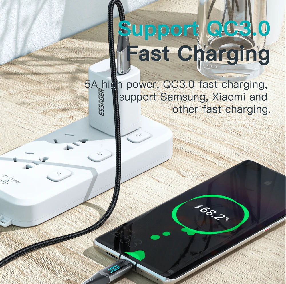 Essager 100W USB-C to USB-C Cable 2M | PD Fast Charge + LED USB-C Charging Cable SPOT