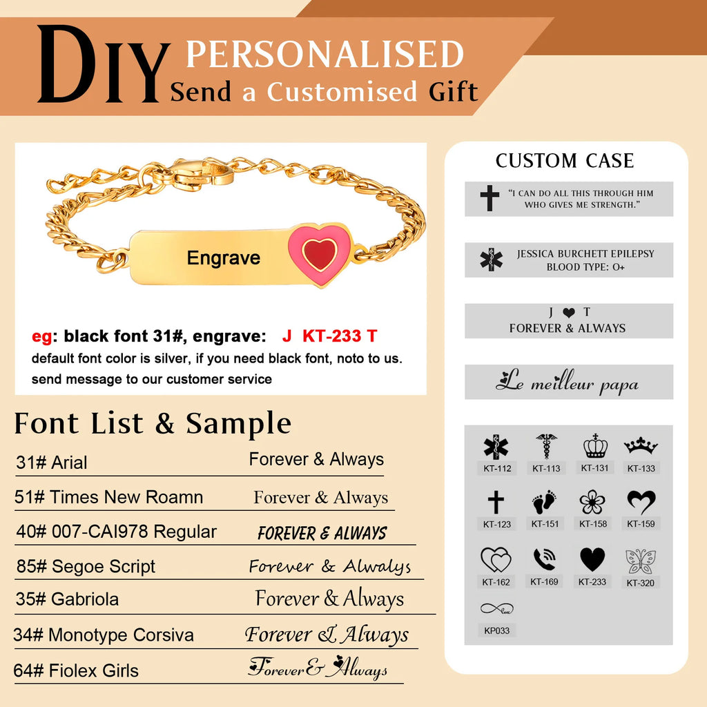 Personalized Name ID Bracelet – Girls Gold Stainless Steel Personalized ID Bracelet SPOT