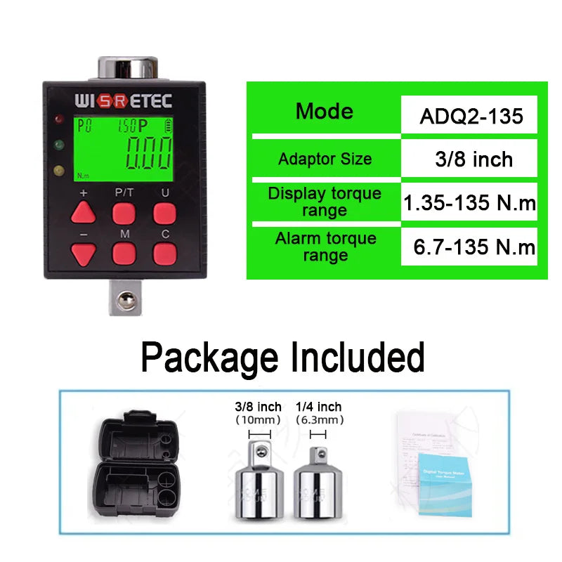 WISRETEC Digital Torque Meter Adapter 0.1–340 N.m with Alarm Digital Torque Adapter SPOT Torque1.35-135N.m