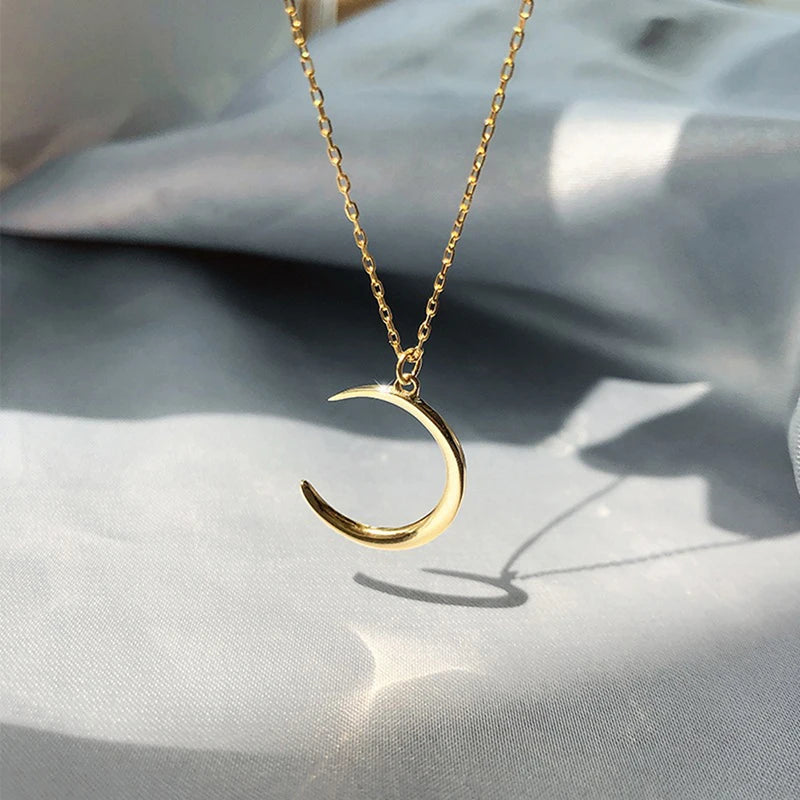 Crescent Moon Silver-Plated Pendant Necklace | Clavicle Chain Pendant Necklace SPOT