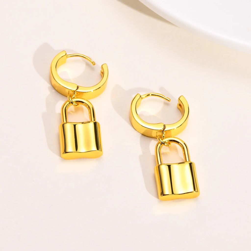 18K Gold Plated Padlock Huggie Hoop Earrings for Women Huggie Hoop Earrings SPOT