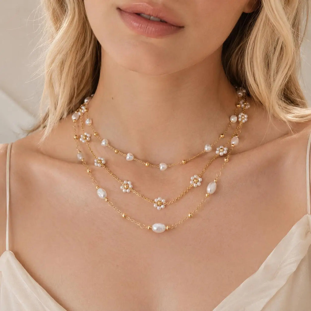Pearl Beaded Gold Choker Necklace – Dainty Layering Jewelry Pearl Choker Necklace SPOT