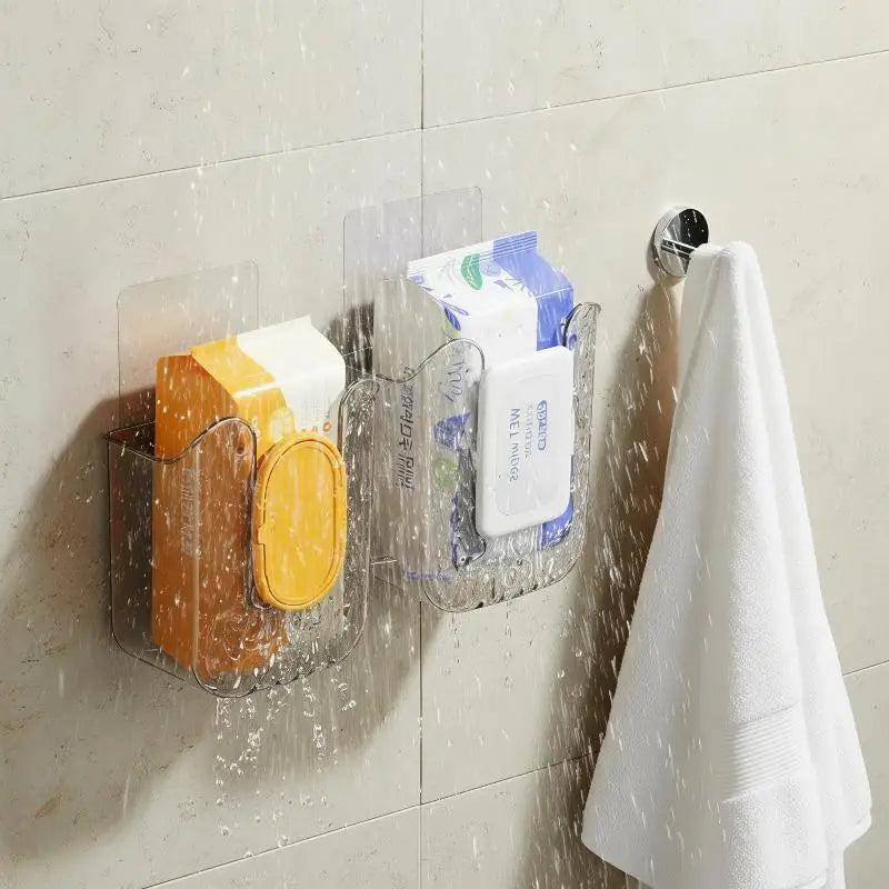 No-Drill Wall-Mounted Wet Wipe Holder – Transparent Plastic Bathroom Wall Organizer SPOT