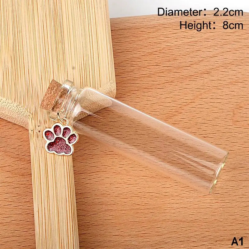 Pet Fur Keepsake Glass Bottle – Cork & Glitter Paw Charm Pet Keepsake Bottle SPOT A1
