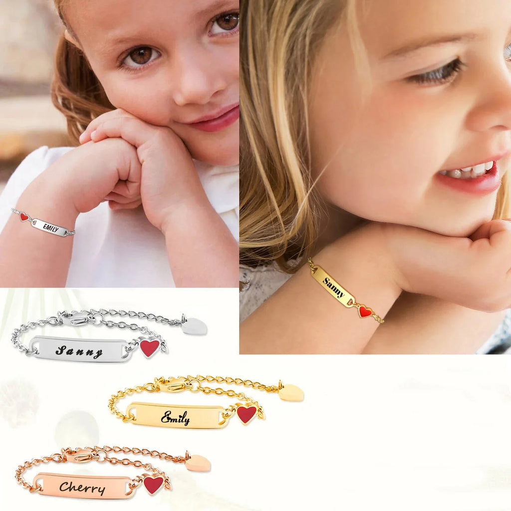 Engravable Heart ID Name Bracelet for Kids – Personalized Gift Personalized ID Bracelet SPOT
