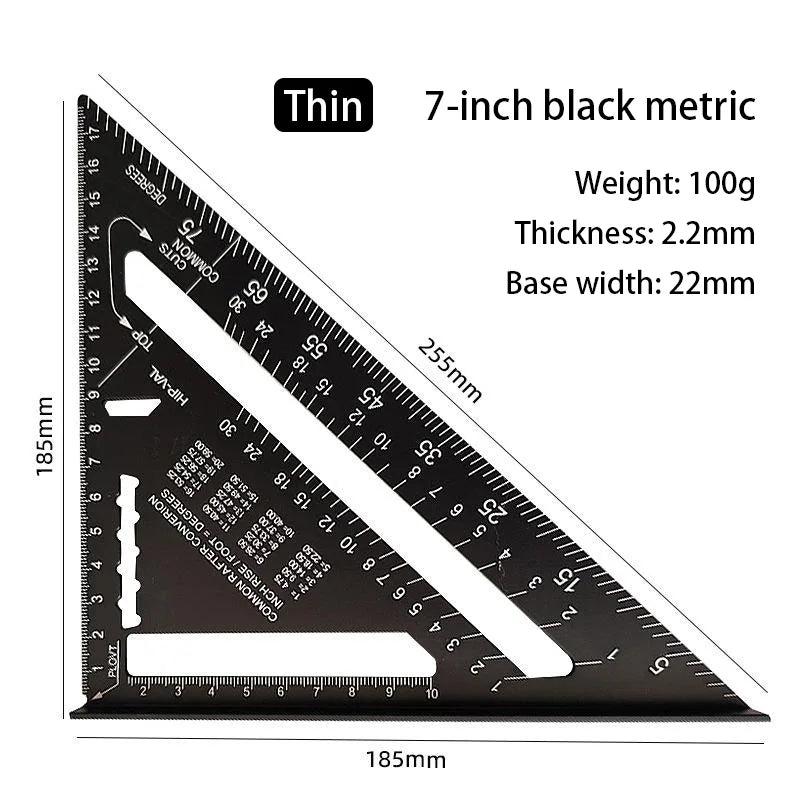 7-Inch Aluminum Speed Square – Metric & Imperial Angle Ruler Speed Square Ruler SPOT black-metric