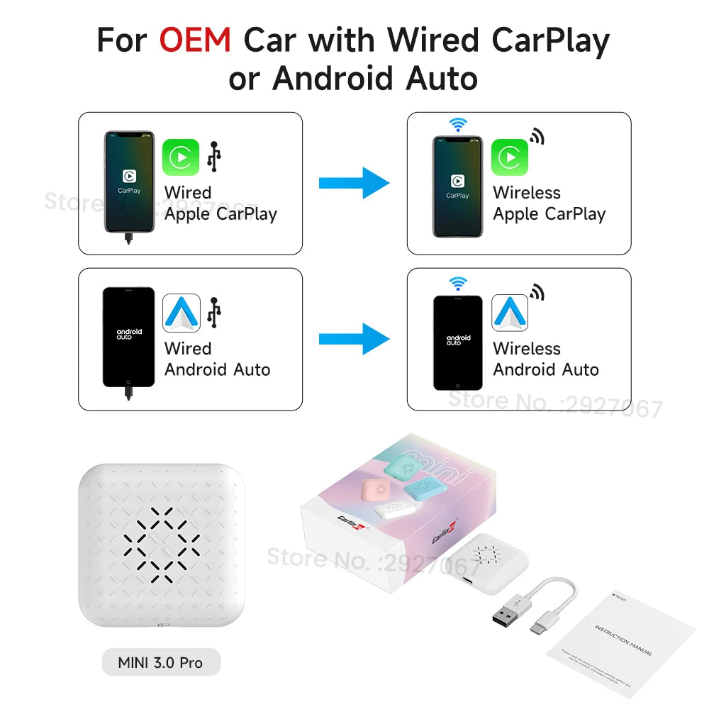 CarlinKit Mini 3 Pro Wireless CarPlay & Android Auto Adapter Wireless CarPlay Adapter SPOT Mini 3 Pro