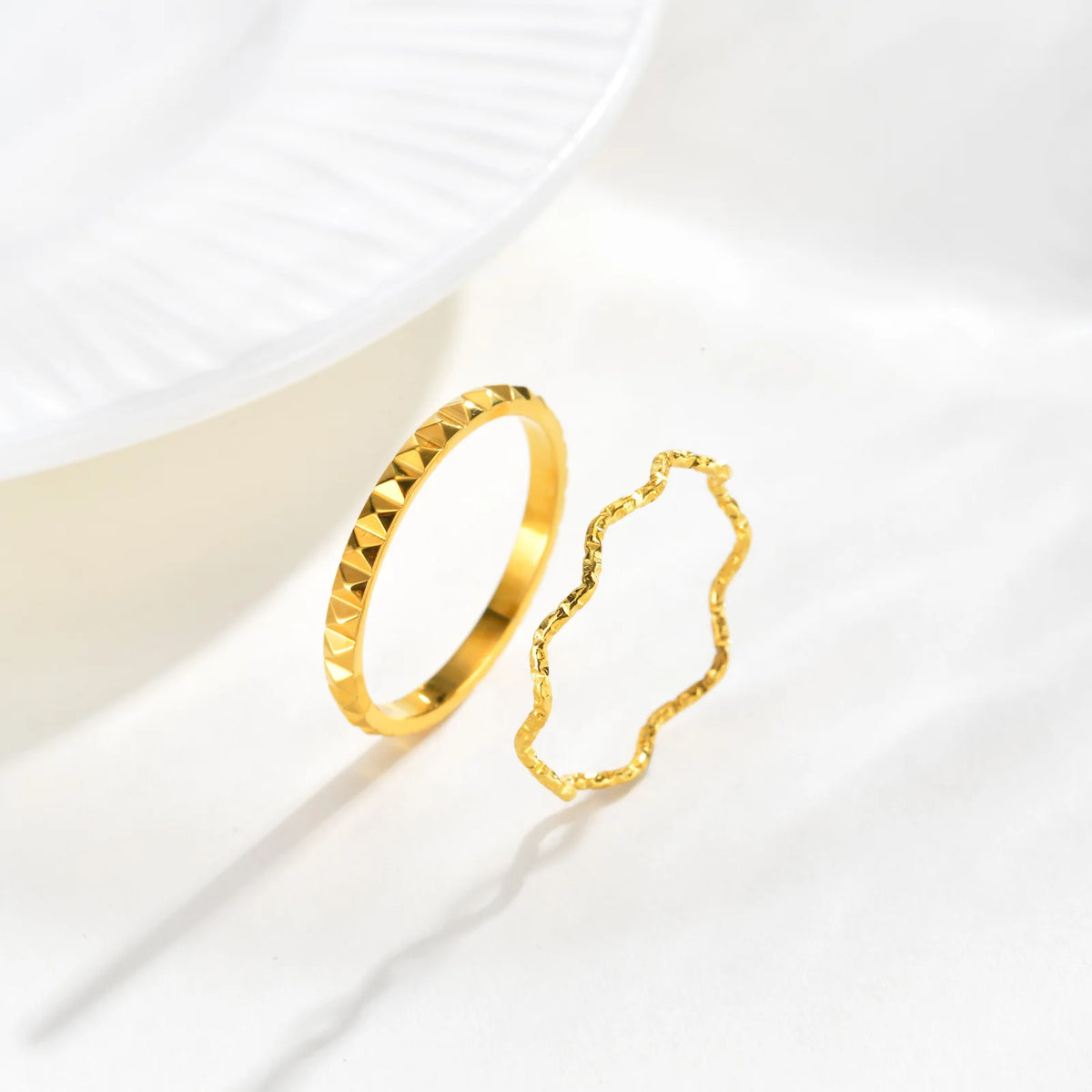 Stackable Wave Ring – 18K Gold Stainless Steel Band for Women Stackable Band Ring SPOT