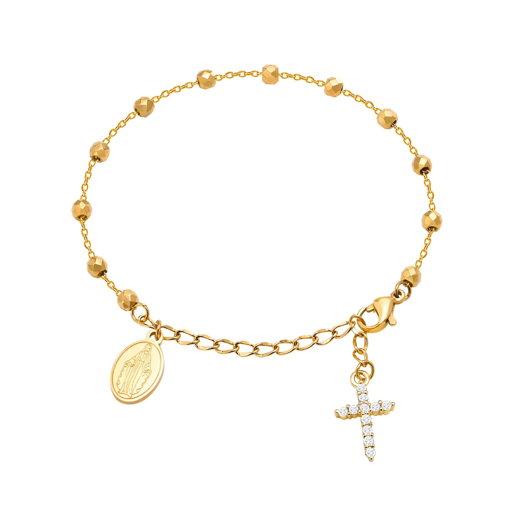 Virgin Mary Rosary Bracelet – Stainless Steel Cross Charm Religious Charm Bracelet SPOT