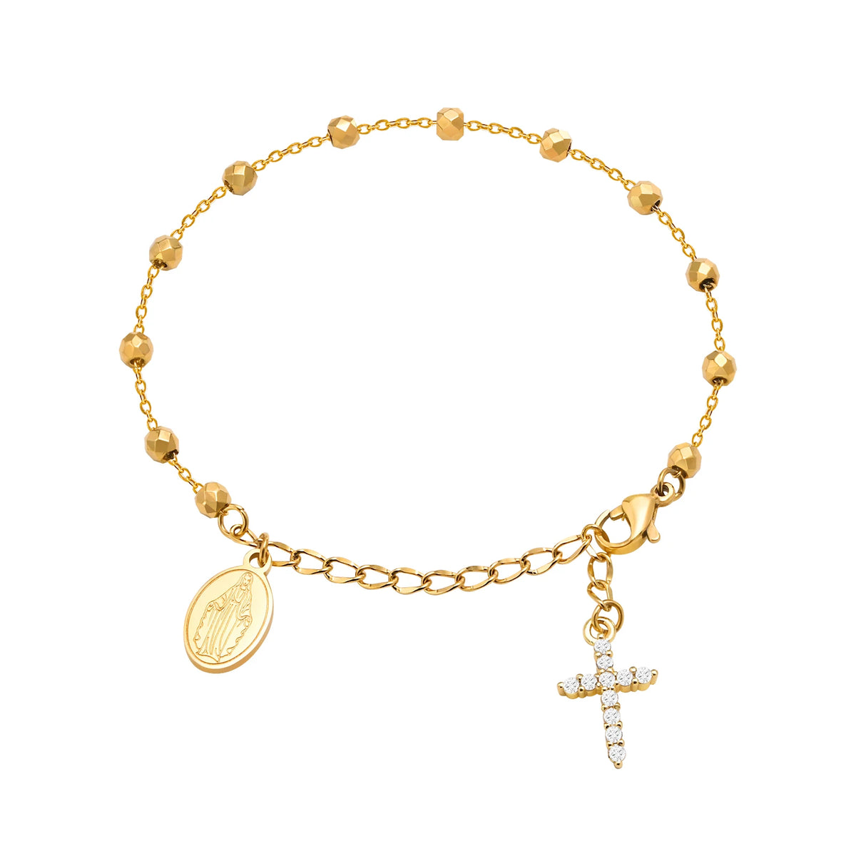 Virgin Mary Rosary Bracelet – Stainless Steel Cross Charm Religious Charm Bracelet SPOT