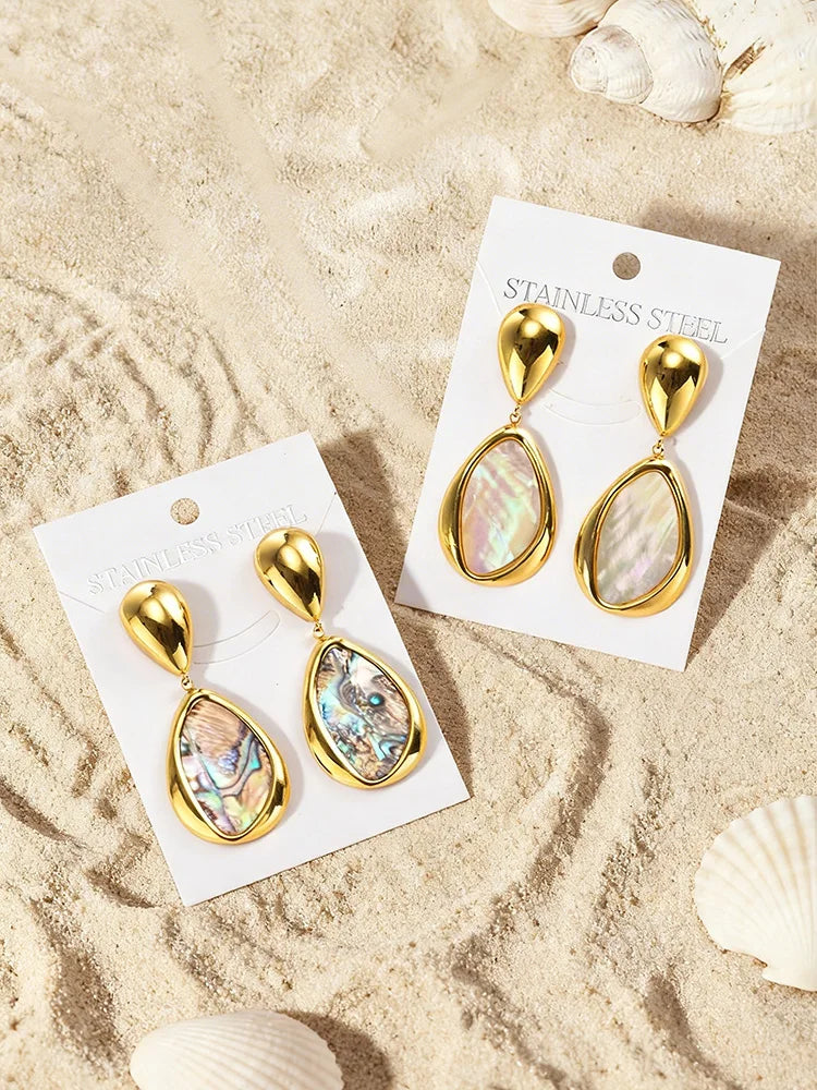 Abalone Shell Teardrop Drop Earrings | Gold Boho Beach Drop Earrings SPOT