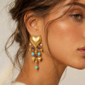 Heart Tassel Dangle Earrings – 18K Gold Plated Turquoise Pearl Dangle Drop Earrings SPOT Default Title