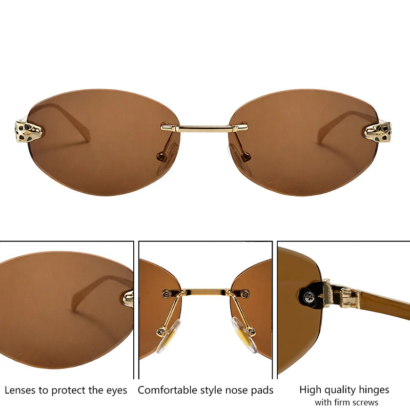 Rimless Hexagon Punk Sunglasses – Gold Leopard Women UV400 Fashion Sunglasses SPOT