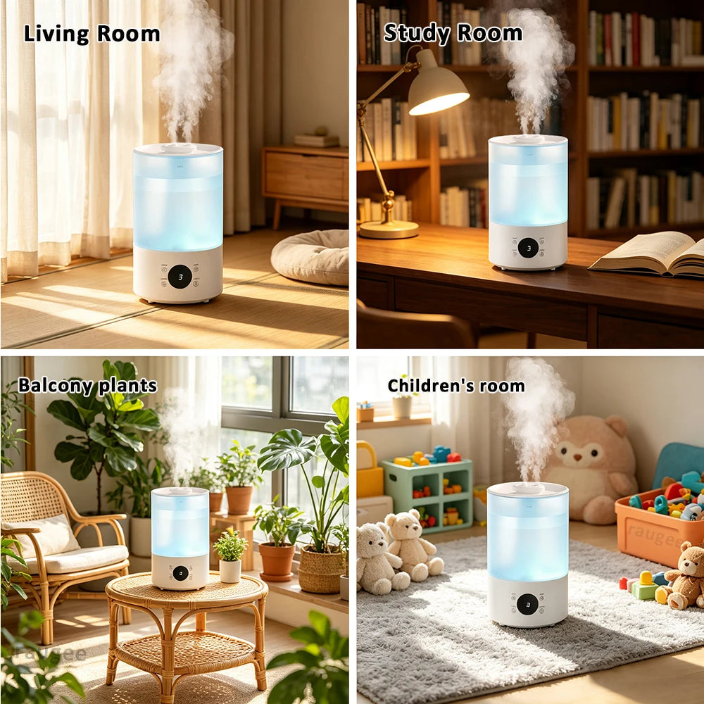 Raugee 4L Ultrasonic Humidifier – Dual Nozzle, LED & Remote Ultrasonic Humidifier SPOT