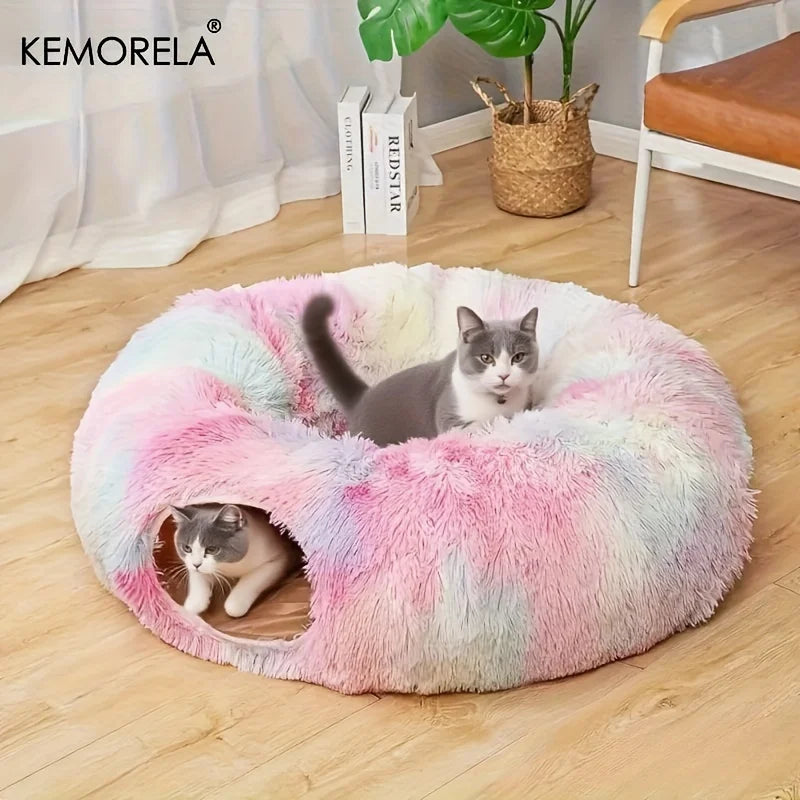 KEMORELA Foldable Cat Tunnel Bed with Cushion | Connectable Cat Tunnel Bed SPOT