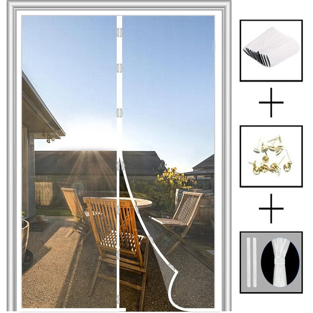 Magnetic Screen Door Curtain – No-Drill Insect & Bug Barrier Magnetic Screen Curtain SPOT White 110x210cm