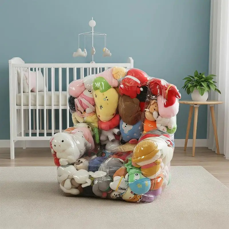 Transparent PVC Plush Toy Storage Chair Cover with Zipper Toy Storage Bag SPOT