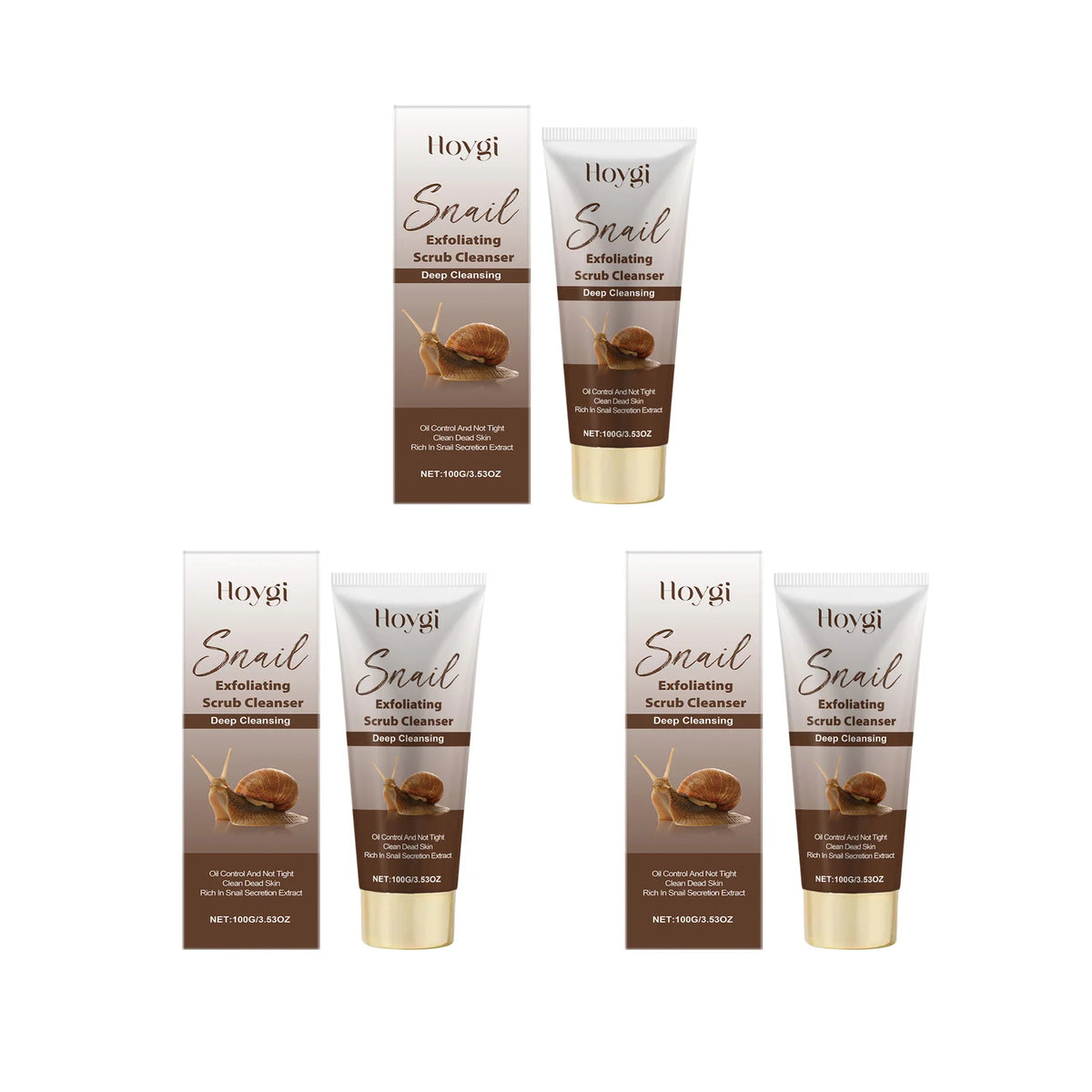 Hoygi Snail Mucin Exfoliating Face Wash with Hyaluronic Acid Exfoliating Face Wash SPOT 3 x 100g Boxed