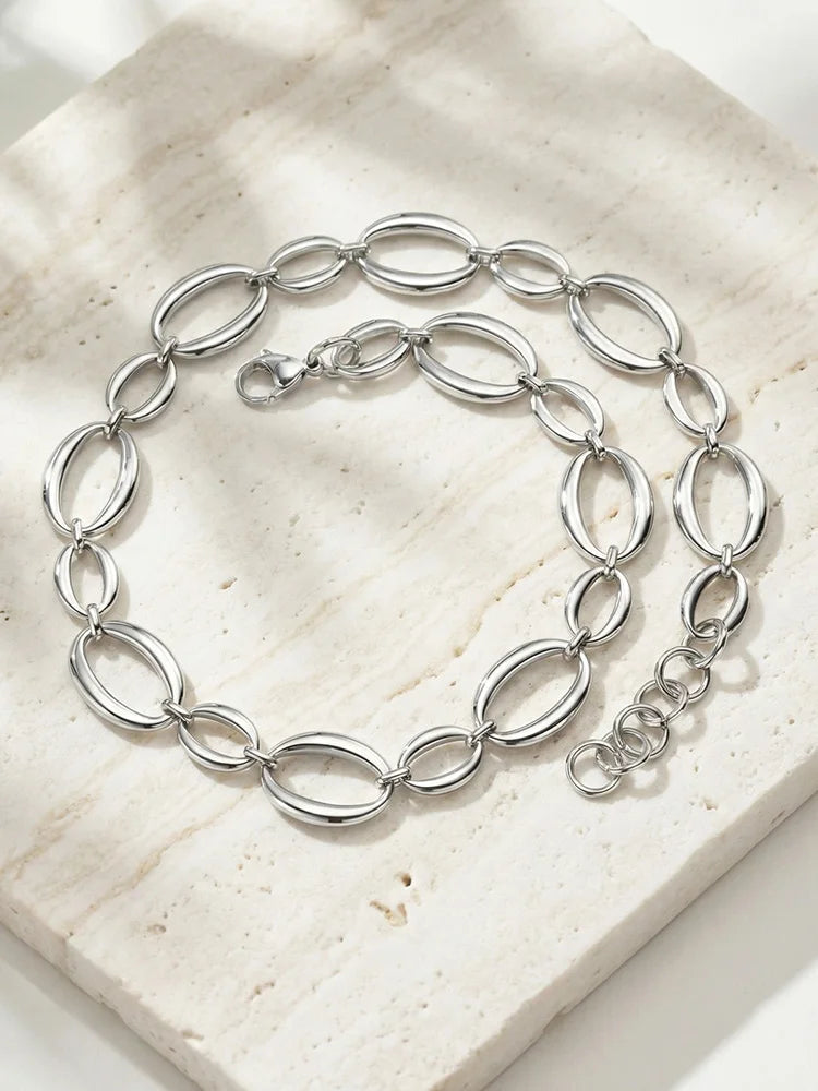 Chunky Oval Link Chain Necklace – Stainless Steel, Women Chain Necklace SPOT