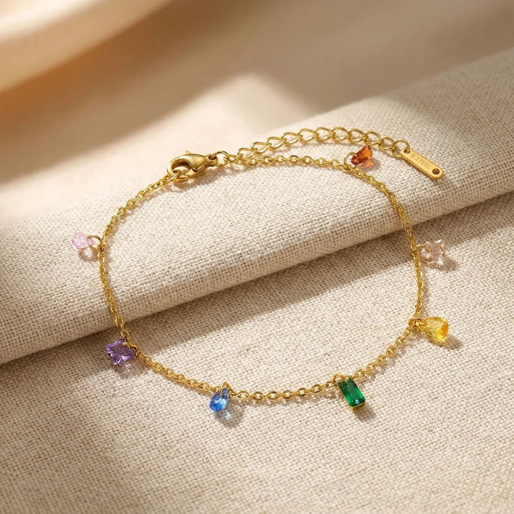 Colorful CZ Anklet for Women – Waterproof Stainless Steel CZ Anklet SPOT