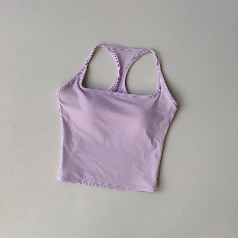 Women's Seamless Yoga Vest with Chest Pad – Pilates Sport Top Yoga Sport Vest SPOT Purple L