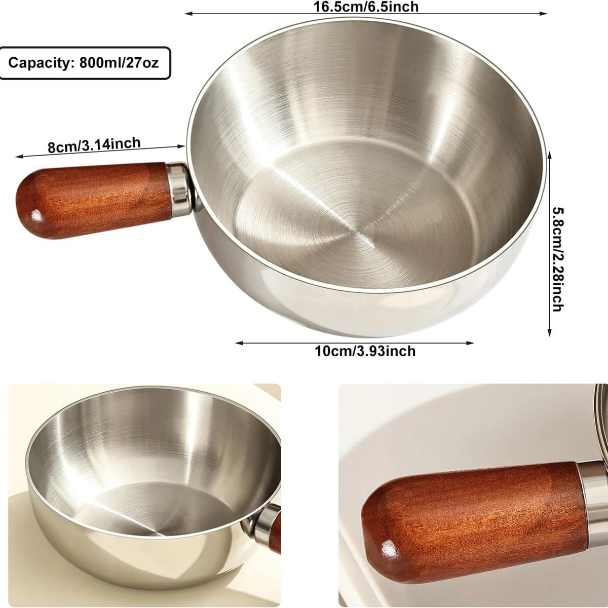 Stainless Steel Mini Milk Pot – Wooden Handle, Non-Slip Base Mini Milk Saucepan SPOT