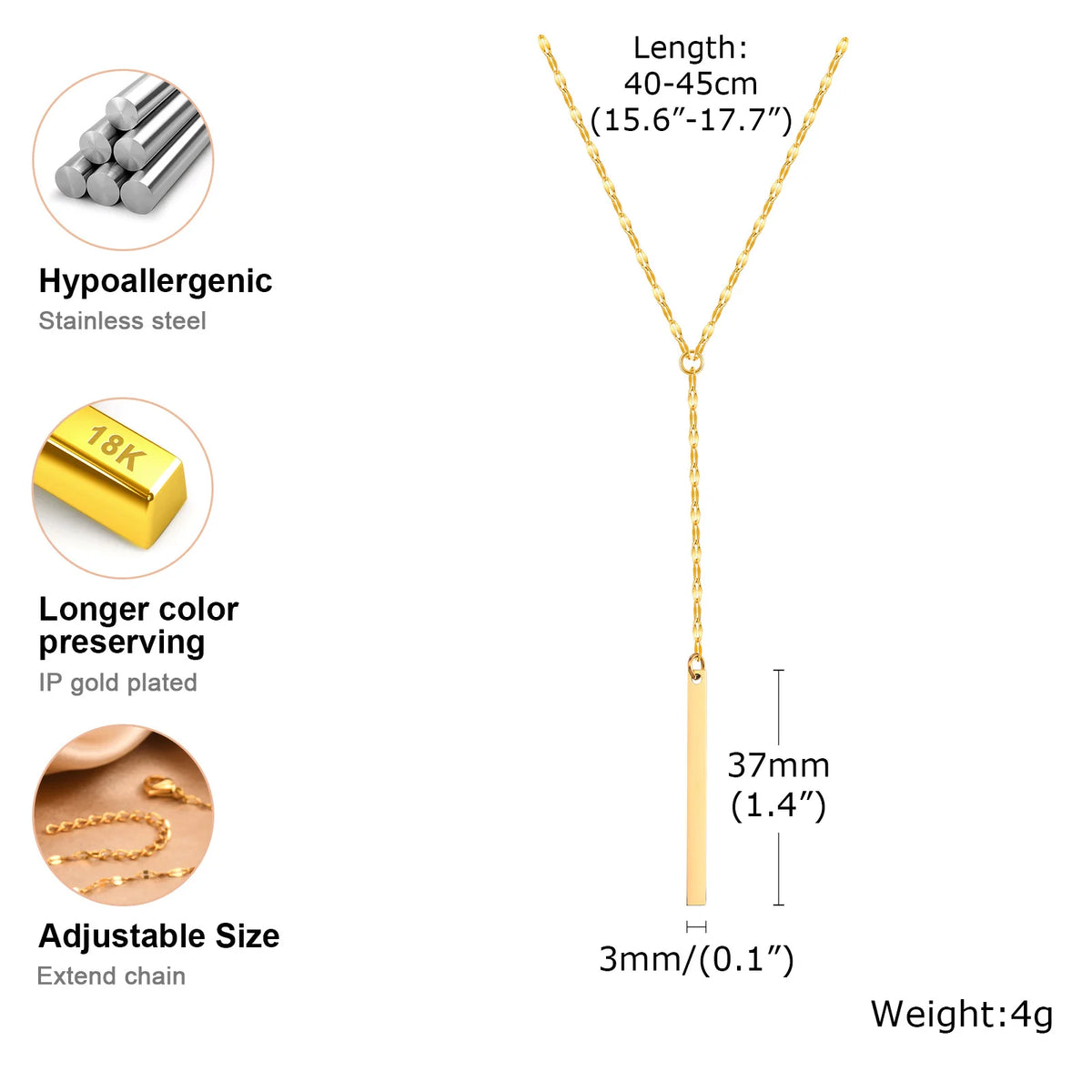 Meaeguet Y Lariat Necklace – Gold Bar Pendant, Stainless Steel Lariat Necklace SPOT