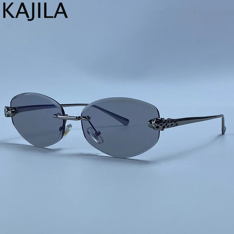 Rimless Hexagon Punk Sunglasses – Gold Leopard Women UV400 Fashion Sunglasses SPOT C5LightGrayBlue