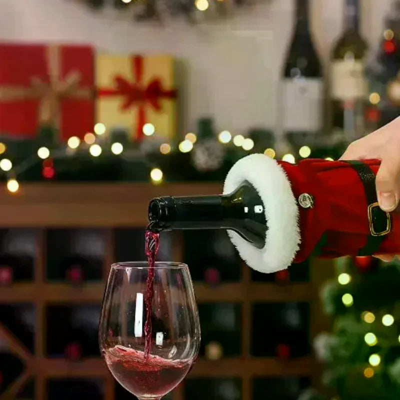 Christmas Velvet Wine Bottle Cover – Santa Festive Decor Holiday Bottle Cover SPOT