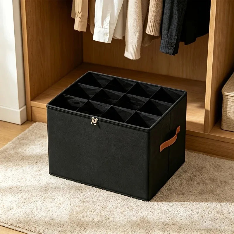 12-Grid Foldable Shoe Organizer Box – Clear Window & Handle Shoe Storage Box SPOT