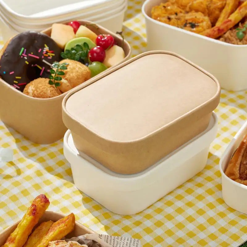 10-Pack Square Kraft Paper Lunch Boxes with Leak-Proof Lids Disposable Food Container SPOT