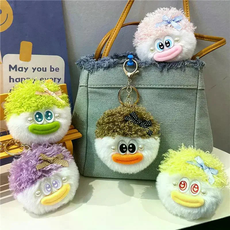 Fluffy Plush Duck Keychain – Cute Bow Bag Charm Pendant Plush Bag Charm SPOT