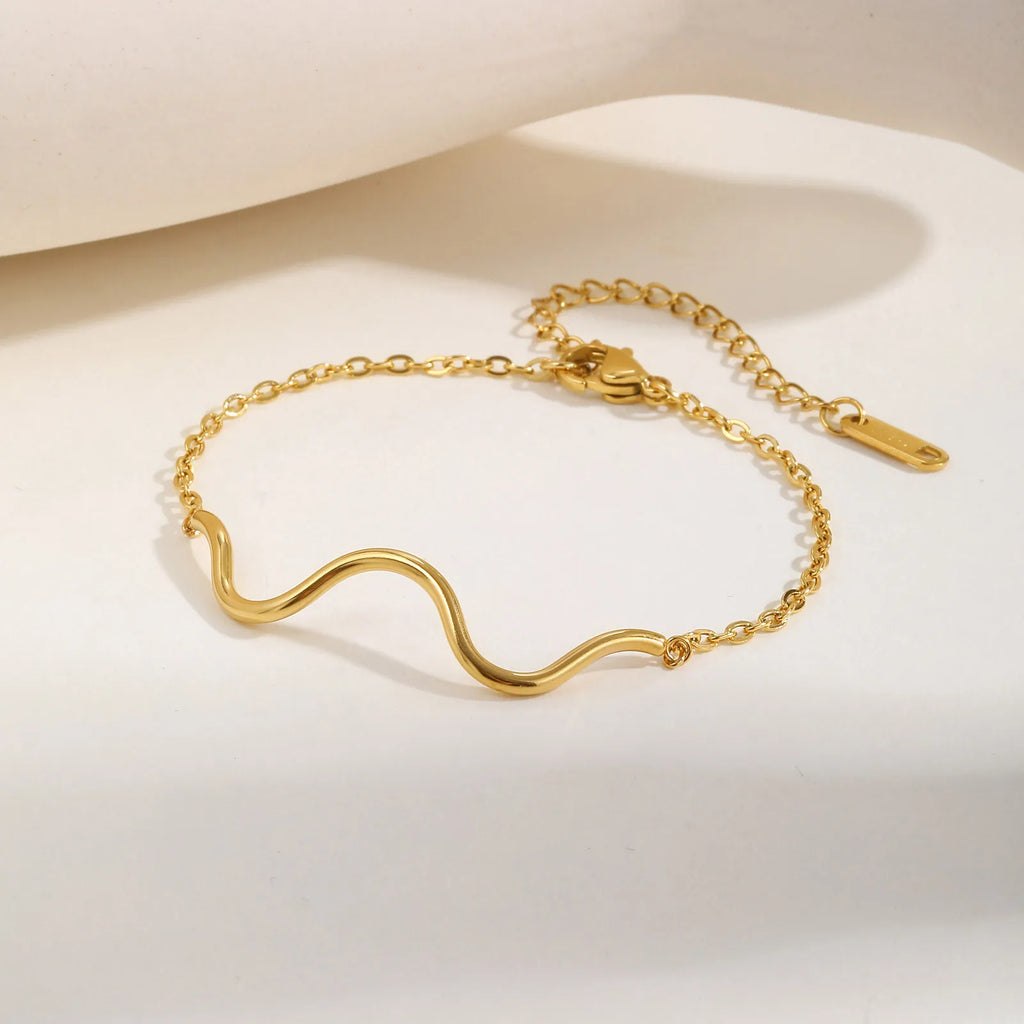Waterproof Wave Bracelet Women – Gold Stainless Steel, Adjustable Fashion Bracelet SPOT