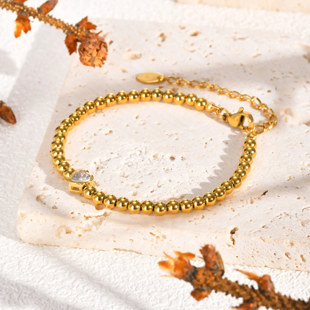 Zirconia Heart Bracelet – Gold Plated Stainless Steel Women Zirconia Bracelet SPOT