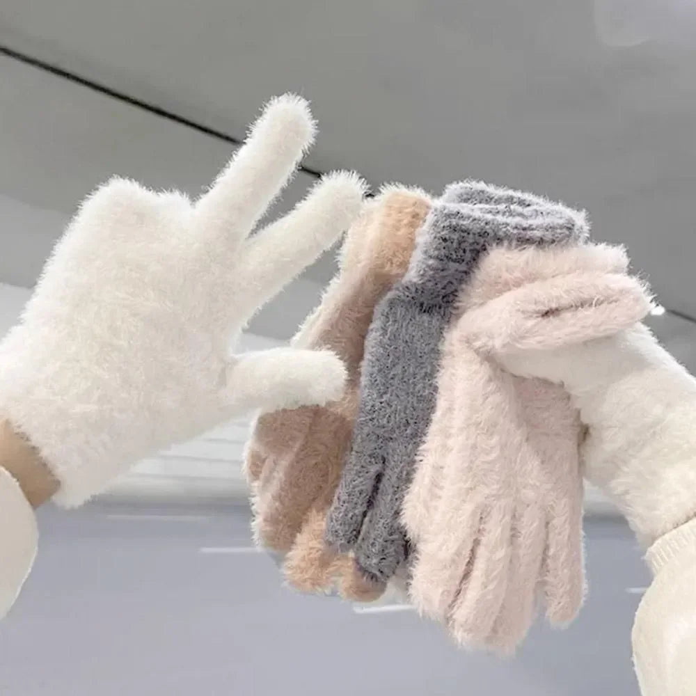 Faux Mink Fur Plush Winter Gloves – Unisex Warm Full Finger Winter Gloves SPOT